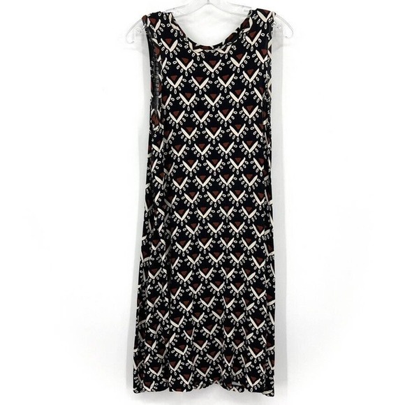 Loft Womens Sun Valley Swing Dress Small Sleeveless Smocked Knit Brown Black - Picture 2 of 7